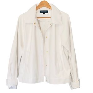Andrew Marc Womens Off White Slouchy Button Faux Leather Jacket